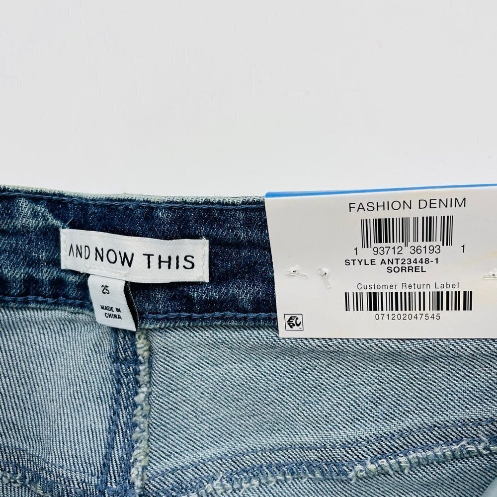 And Now This Womens Size 25 Distressed Ripped Mini Wide-Leg Jeans Sorrel Wash - Picture 6 of 7